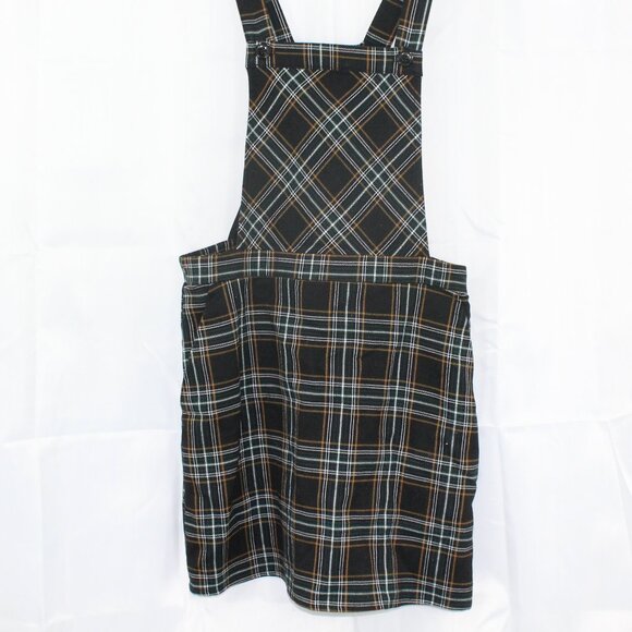 Forever 21 Green Black Yellow Plaid Medium Overalls Dress with Pockets - Picture 1 of 7